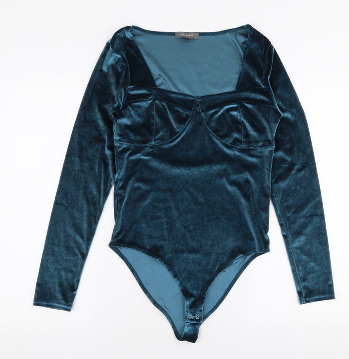 Primark Womens Blue Polyester Bodysuit One-Piece Size S Snap
