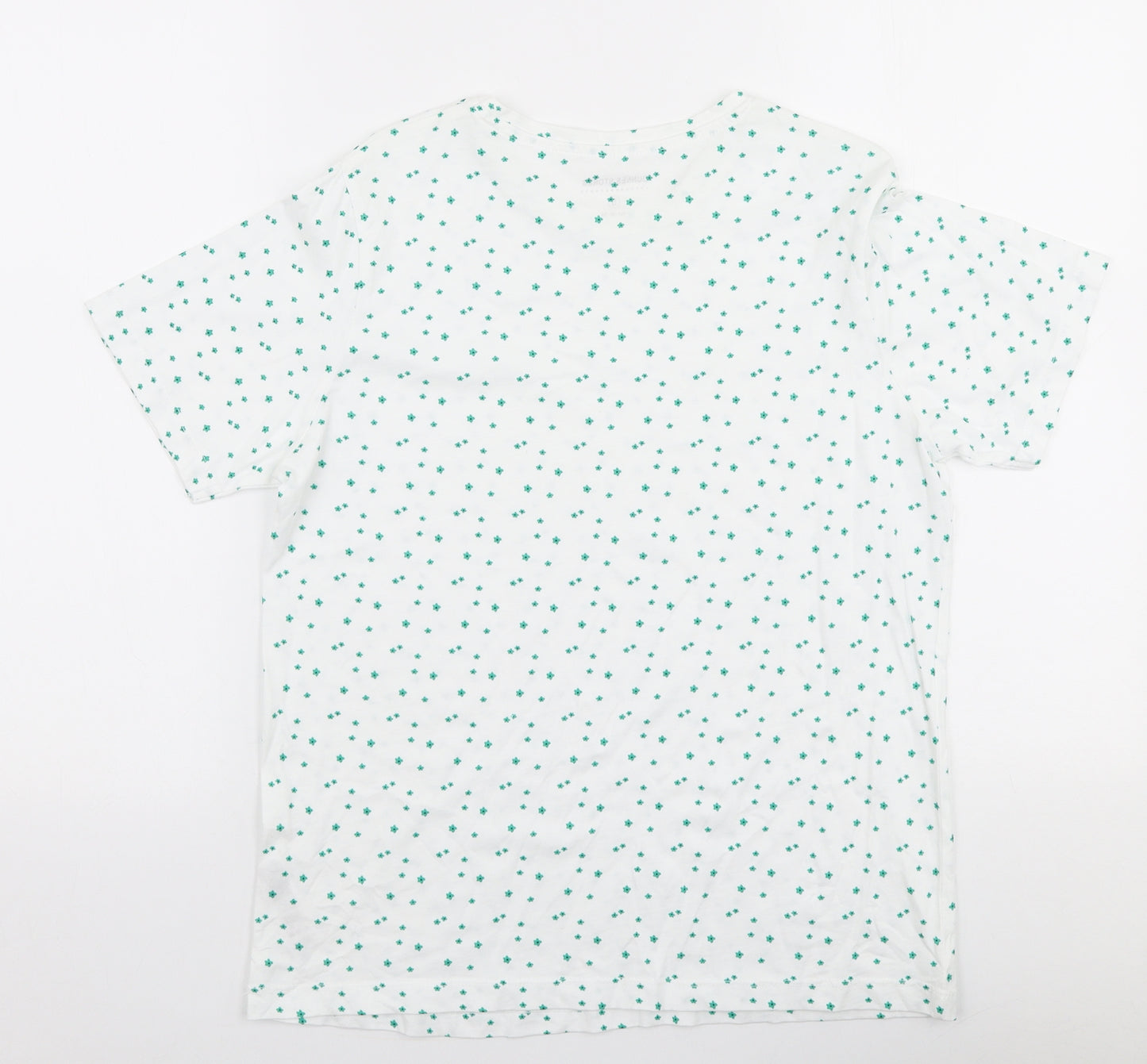 Dunnes Womens White Floral 100% Cotton Jersey T-Shirt Size S Round Neck