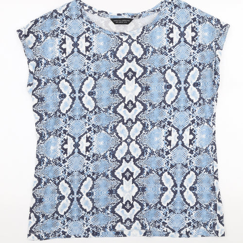 Dorothy Perkins Womens Blue Animal Print 100% Cotton Jersey T-Shirt Size 14 Round Neck