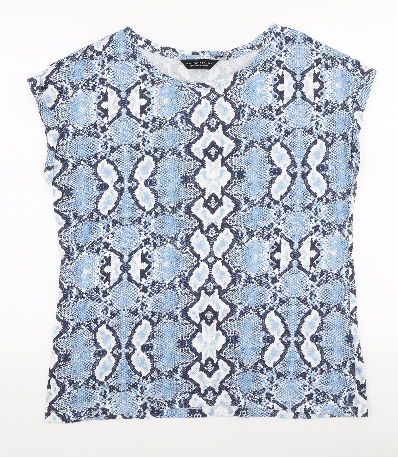 Dorothy Perkins Womens Blue Animal Print 100% Cotton Jersey T-Shirt Size 14 Round Neck
