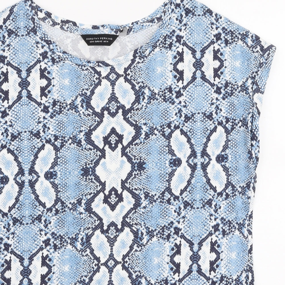 Dorothy Perkins Womens Blue Animal Print 100% Cotton Jersey T-Shirt Size 14 Round Neck