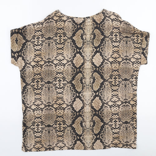 Only Womens Beige Animal Print Viscose Jersey T-Shirt Size L Round Neck