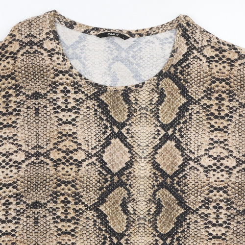 Only Womens Beige Animal Print Viscose Jersey T-Shirt Size L Round Neck