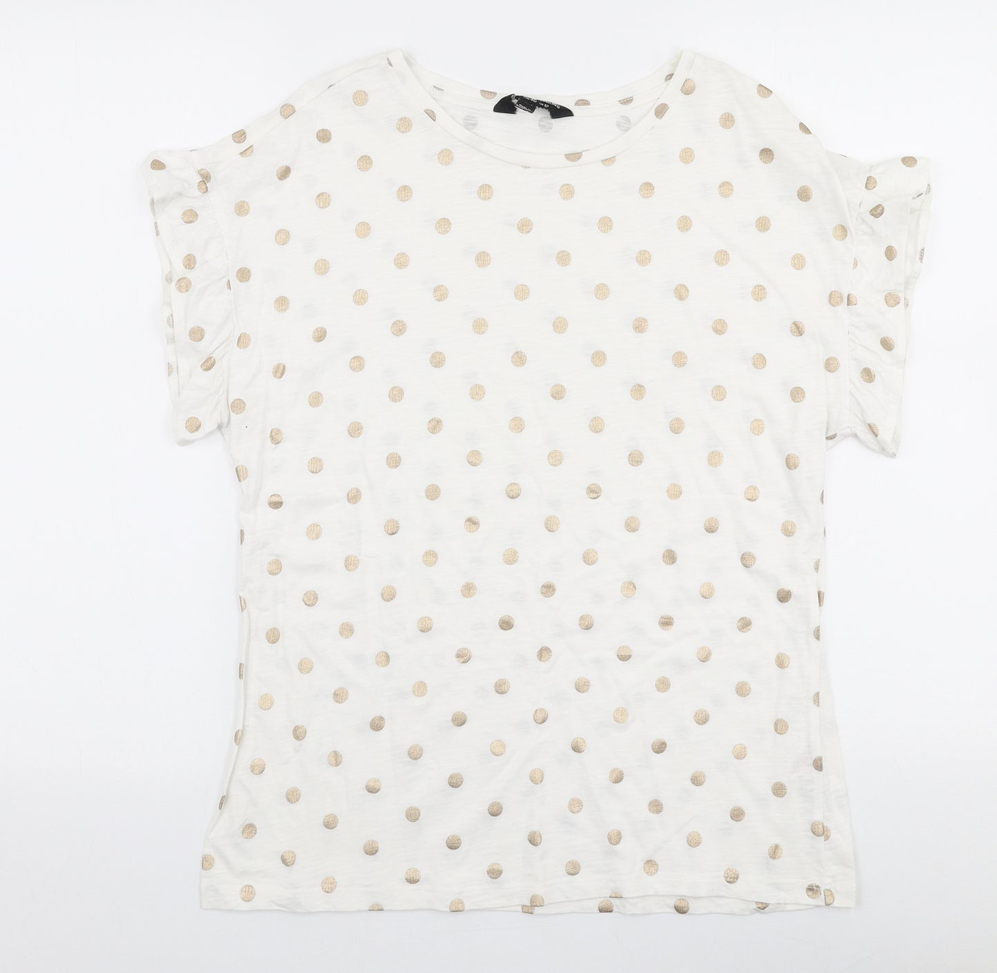 Dorothy Perkins Womens White Polka Dot 100% Cotton Jersey T-Shirt Size 12 Round Neck