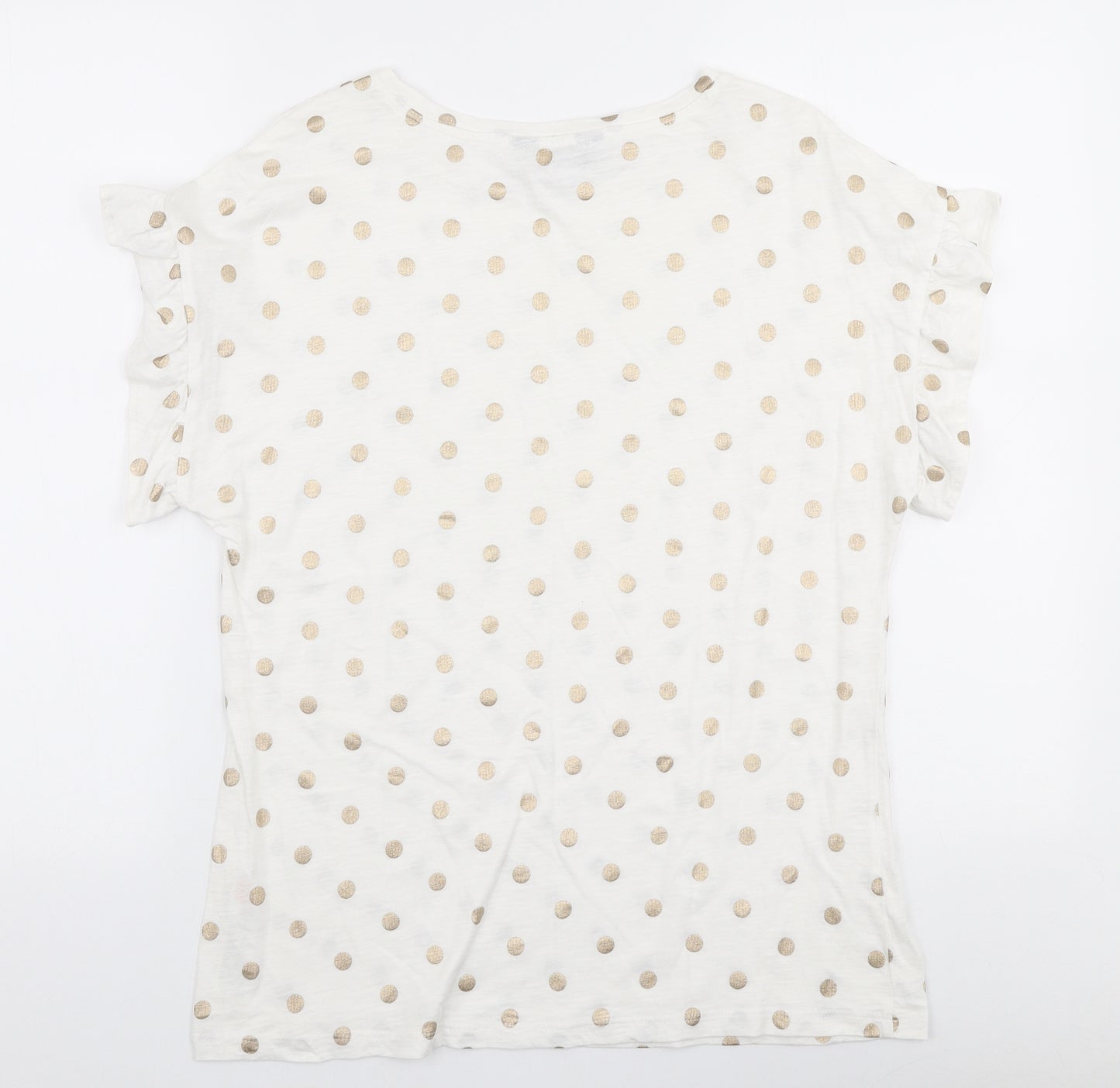 Dorothy Perkins Womens White Polka Dot 100% Cotton Jersey T-Shirt Size 12 Round Neck
