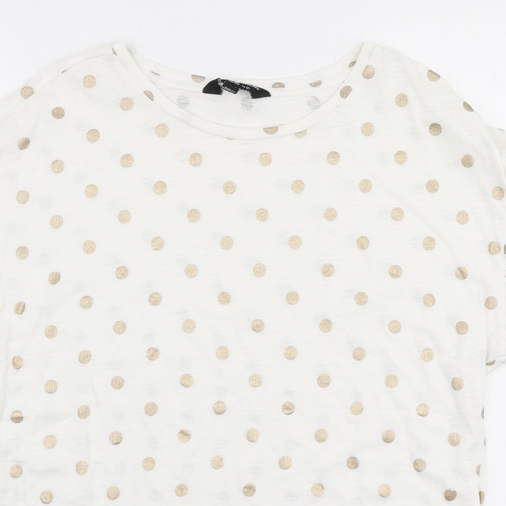 Dorothy Perkins Womens White Polka Dot 100% Cotton Jersey T-Shirt Size 12 Round Neck