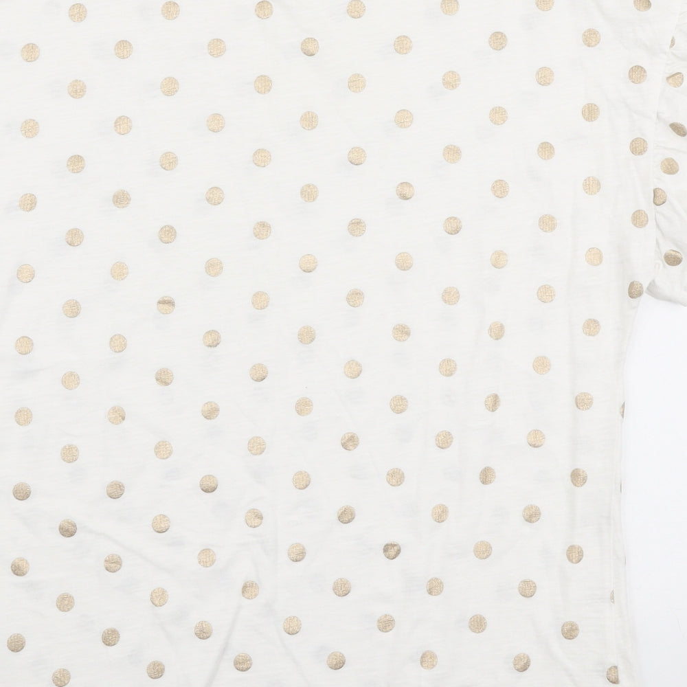 Dorothy Perkins Womens White Polka Dot 100% Cotton Jersey T-Shirt Size 12 Round Neck
