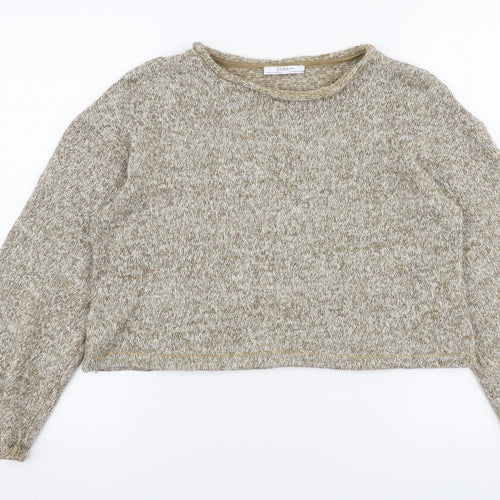 Zara Womens Beige Round Neck  Polyester Pullover Jumper Size M