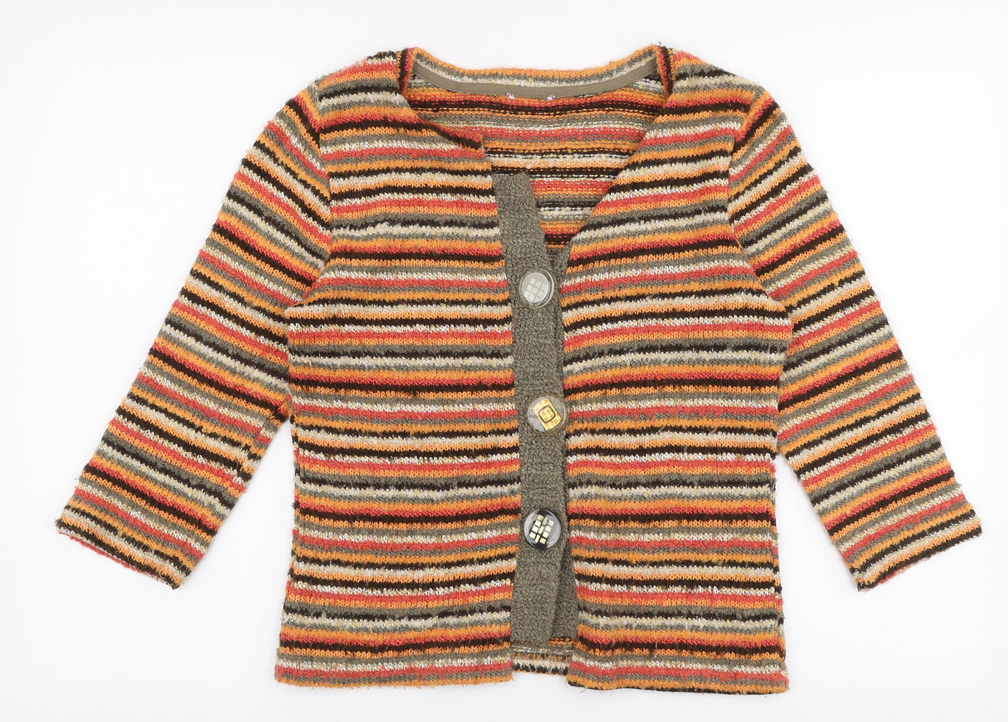 Per Una Womens Multicoloured Round Neck Striped Acrylic Cardigan Jumper Size 12