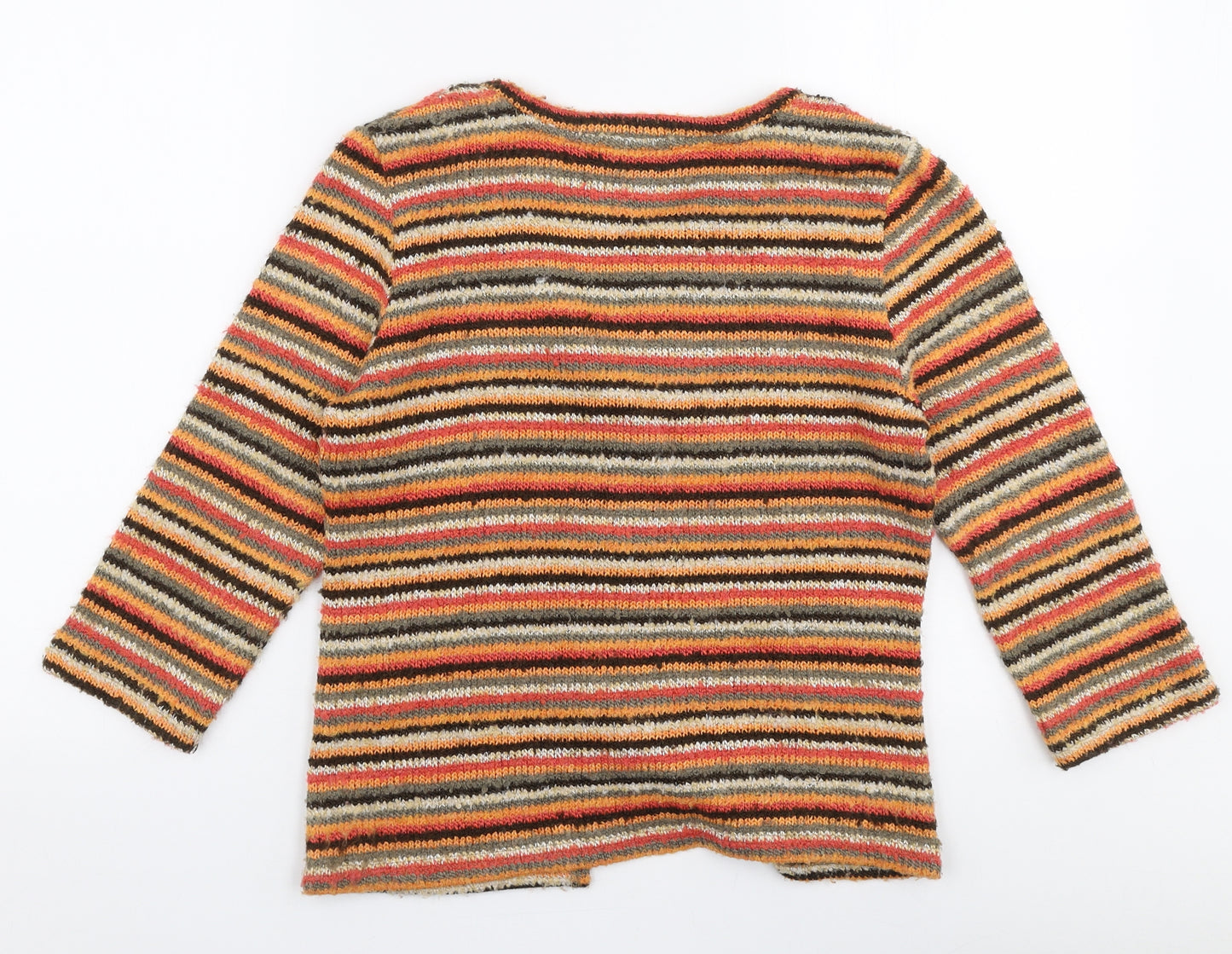 Per Una Womens Multicoloured Round Neck Striped Acrylic Cardigan Jumper Size 12