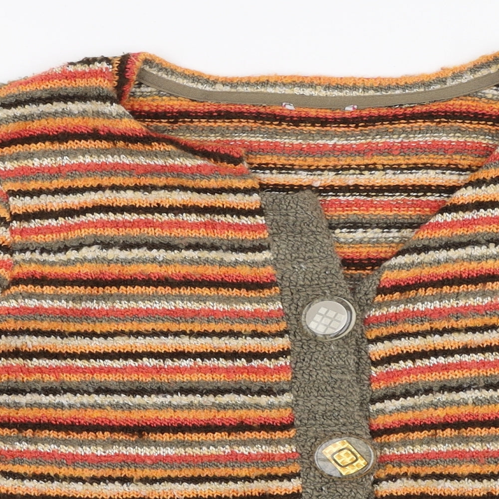 Per Una Womens Multicoloured Round Neck Striped Acrylic Cardigan Jumper Size 12