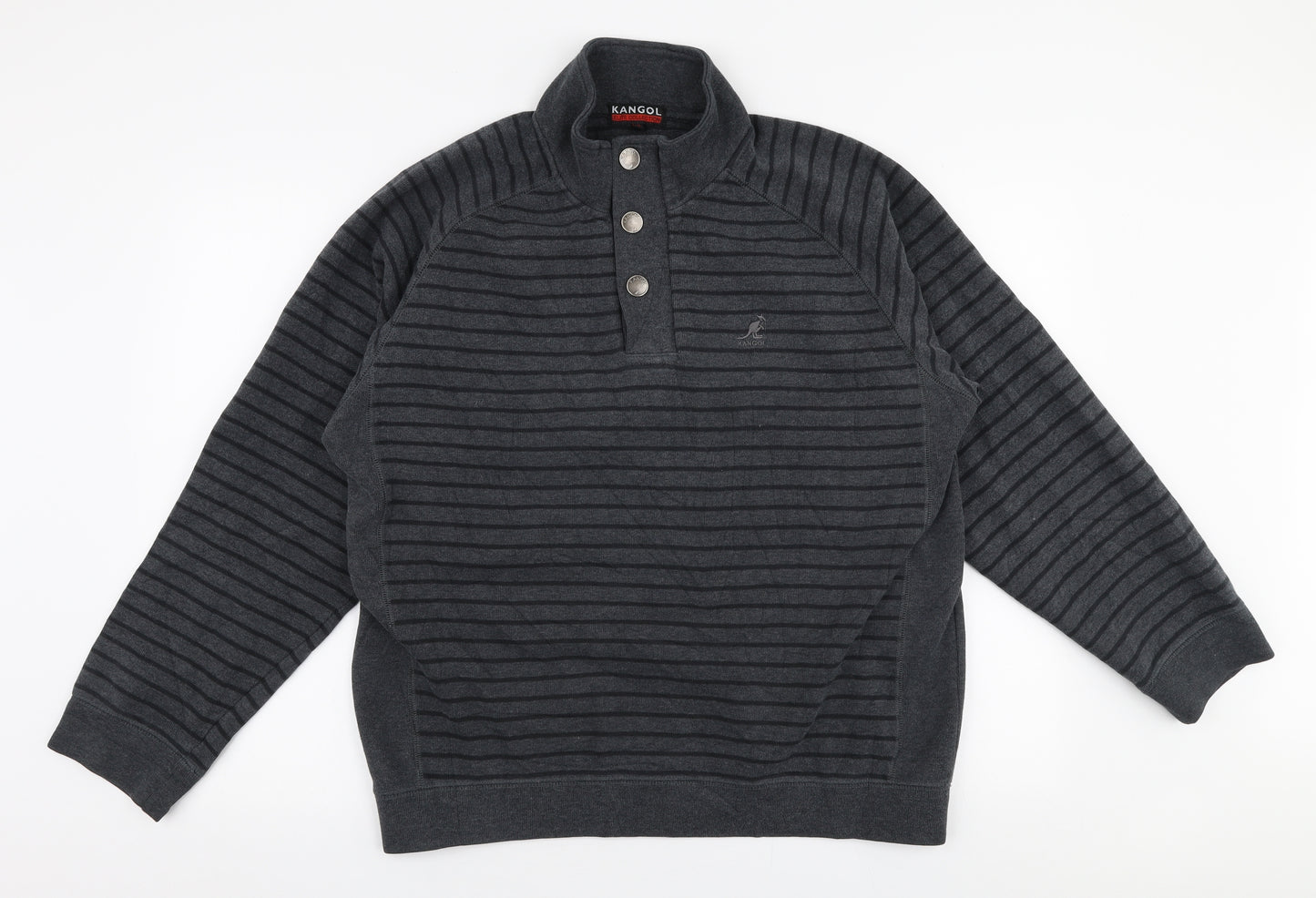 Kangol Mens Grey Striped Cotton Pullover Sweatshirt Size XL