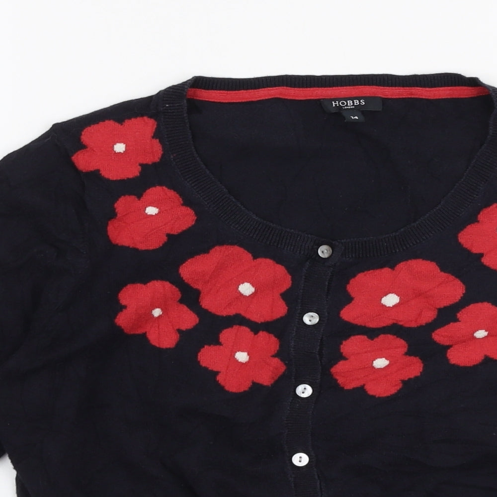 Hobbs Womens Blue Round Neck Floral Silk Pullover Jumper Size 14
