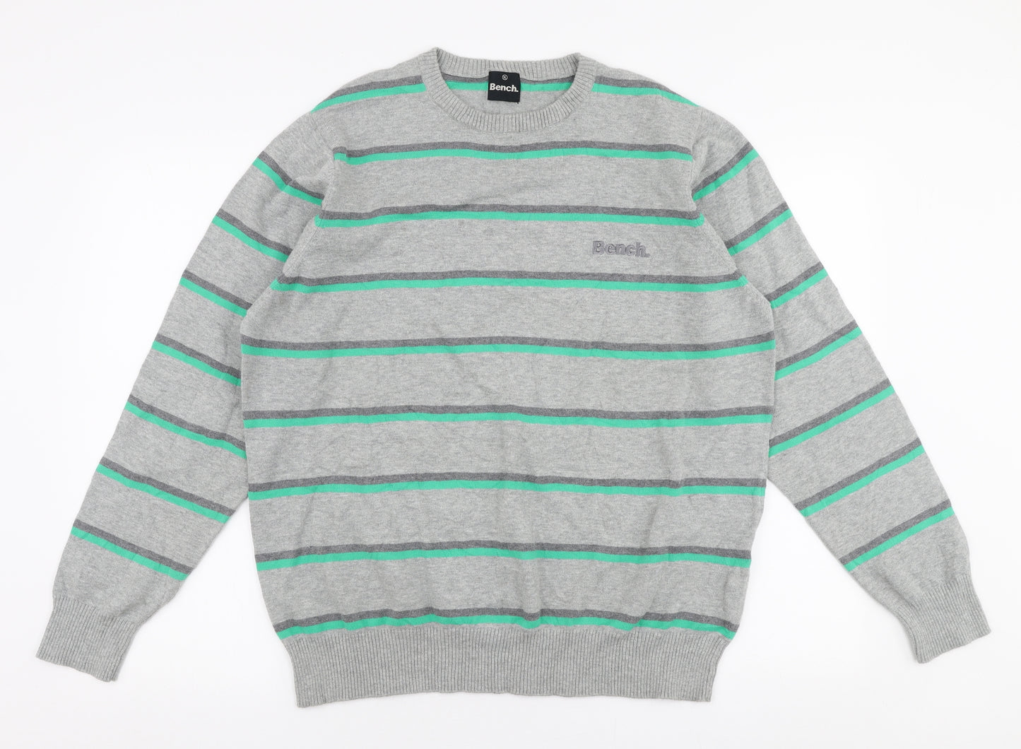 Bench Mens Multicoloured Round Neck Striped Cotton Pullover Jumper Size XL