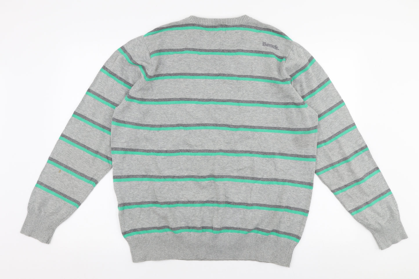 Bench Mens Multicoloured Round Neck Striped Cotton Pullover Jumper Size XL
