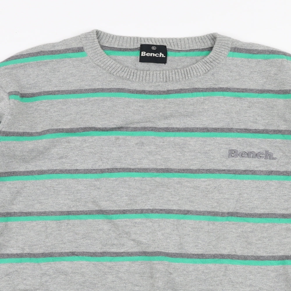 Bench Mens Multicoloured Round Neck Striped Cotton Pullover Jumper Size XL