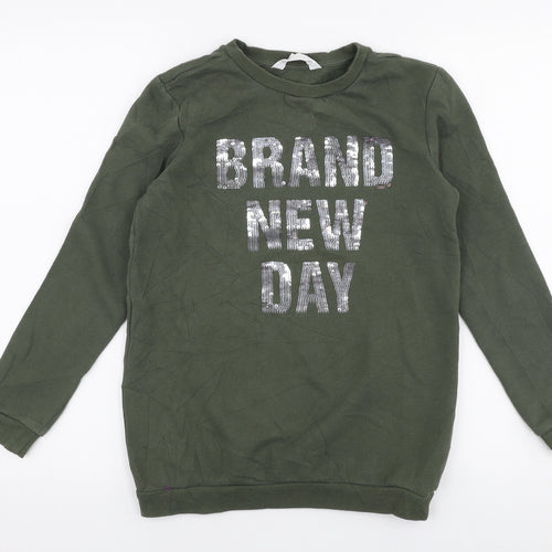H&M Girls Green  Cotton Pullover Sweatshirt Size 11-12 Years  Pullover - Reversible sequins