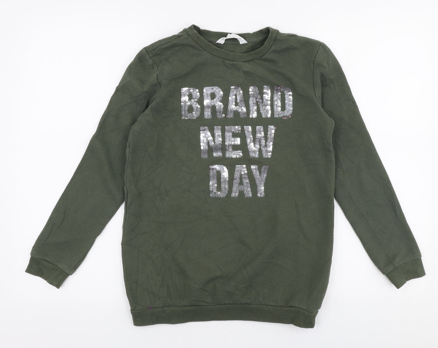 H&M Girls Green  Cotton Pullover Sweatshirt Size 11-12 Years  Pullover - Reversible sequins