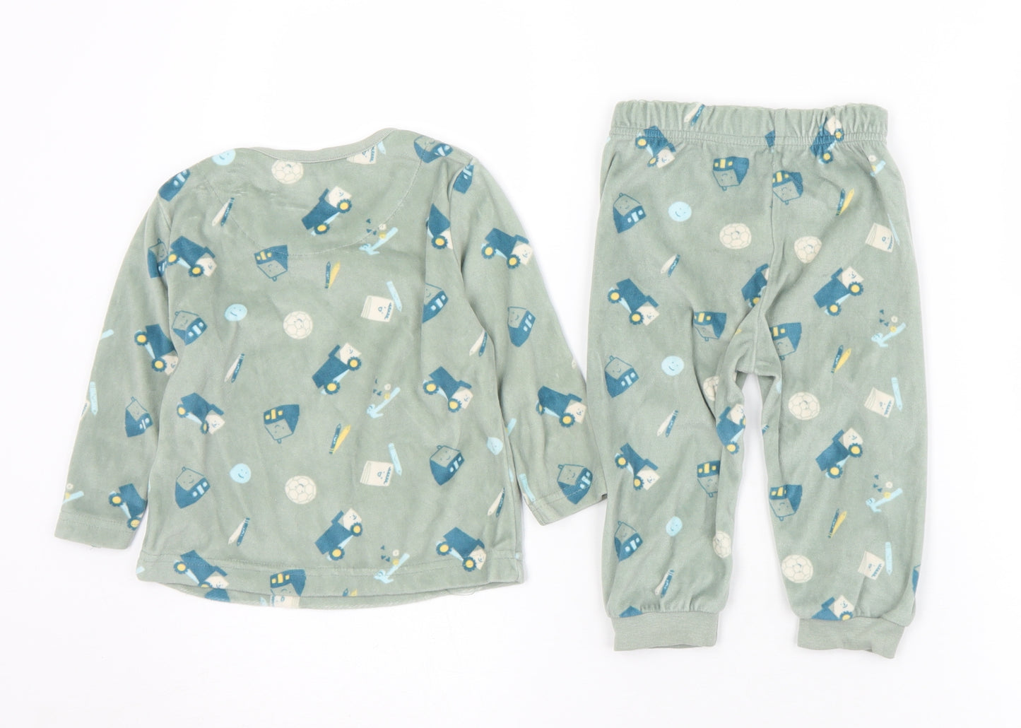 Primark Boys Green Geometric Polyester Cami Pyjama Set Size 9-12 Months   - Trucks. Footballs.