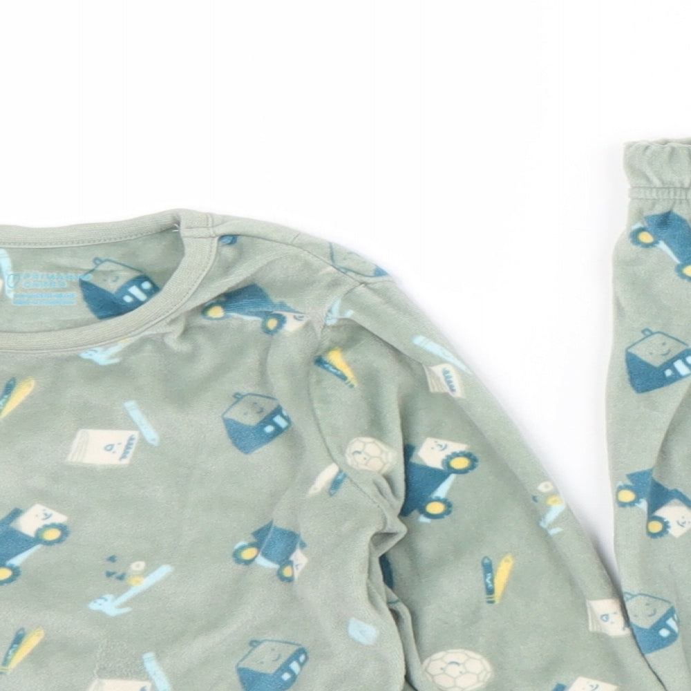 Primark Boys Green Geometric Polyester Cami Pyjama Set Size 9-12 Months   - Trucks. Footballs.