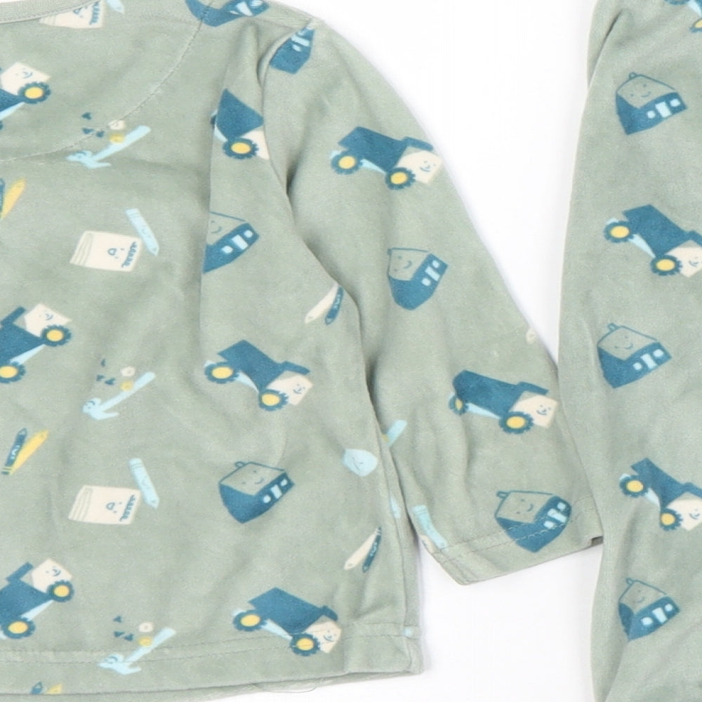Primark Boys Green Geometric Polyester Cami Pyjama Set Size 9-12 Months   - Trucks. Footballs.