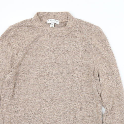 Brave Soul Womens Brown Mock Neck  Polyester Pullover Jumper Size M