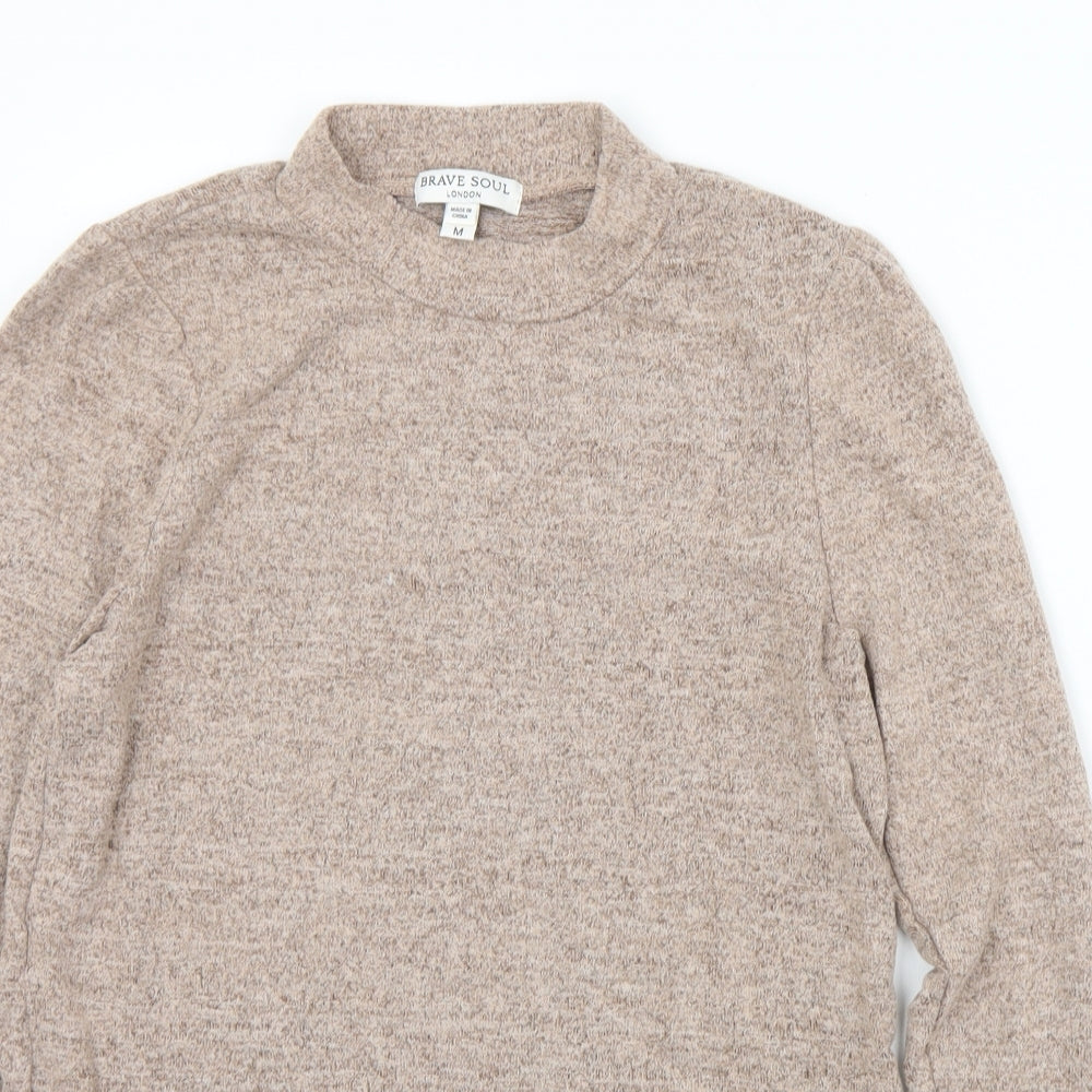Brave Soul Womens Brown Mock Neck  Polyester Pullover Jumper Size M
