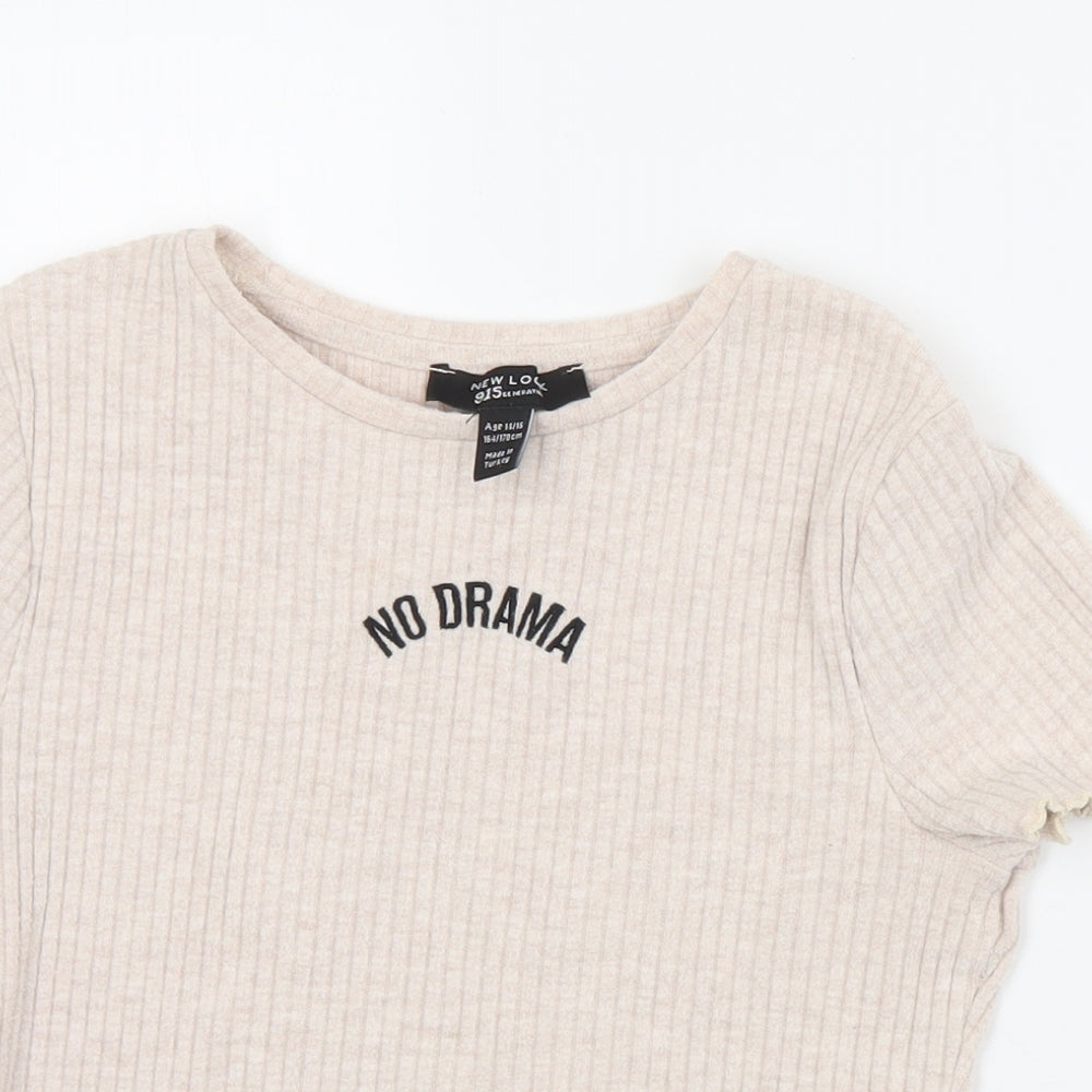 New Look Girls Pink  Polyester Cropped T-Shirt Size 14-15 Years Crew Neck  - No Drama