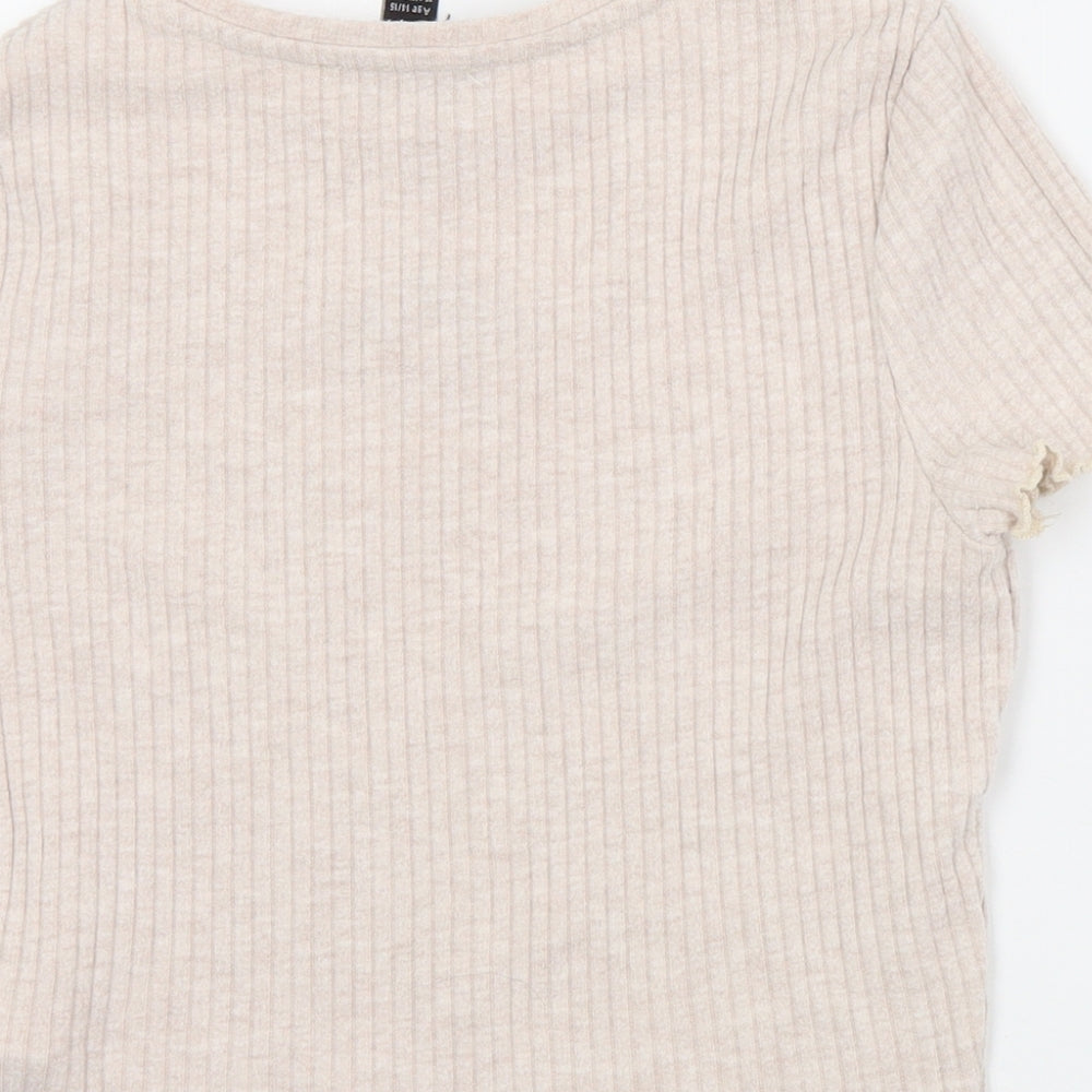 New Look Girls Pink  Polyester Cropped T-Shirt Size 14-15 Years Crew Neck  - No Drama