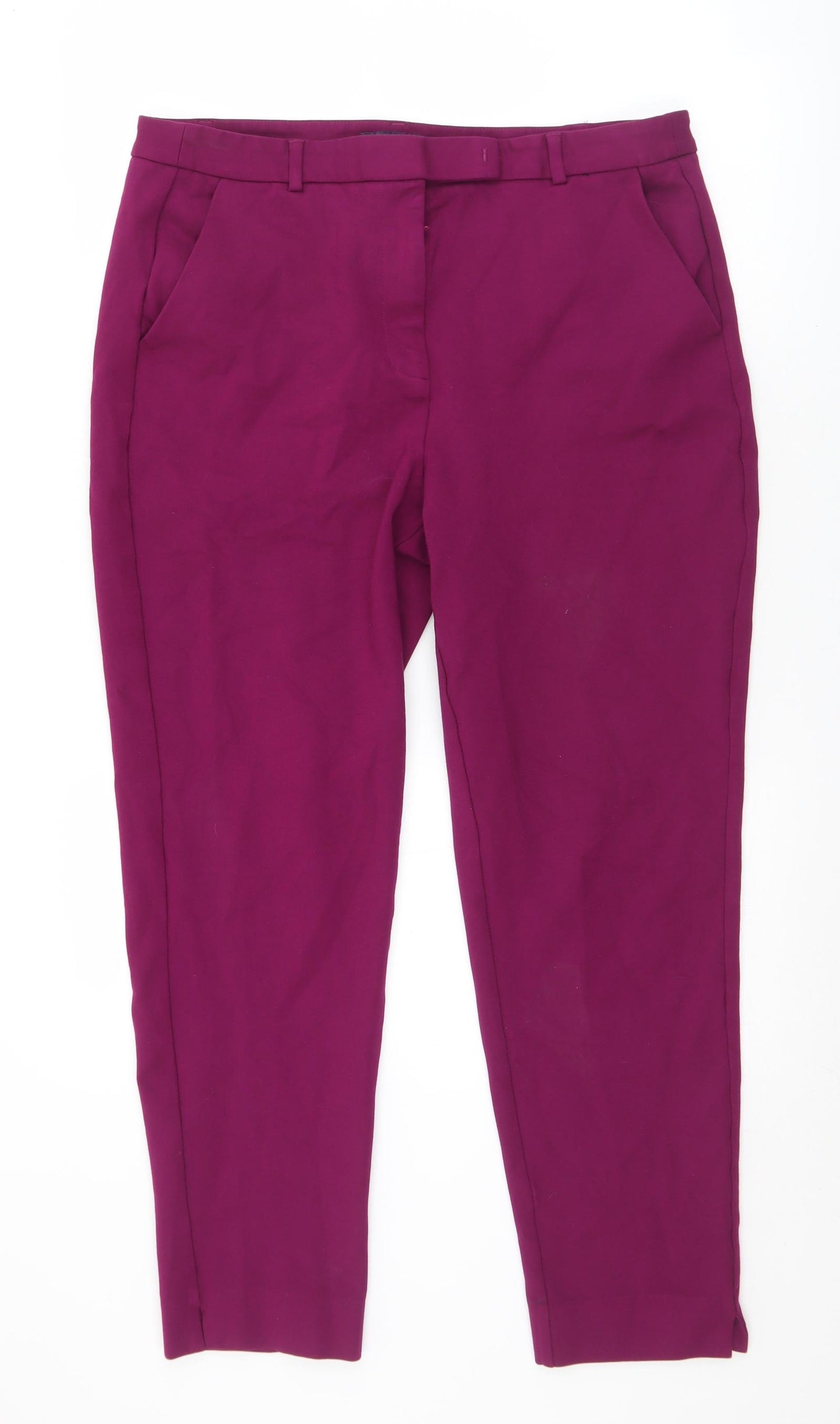 Marks and Spencer Womens Purple  Viscose Trousers  Size 16 L28 in Regular Zip