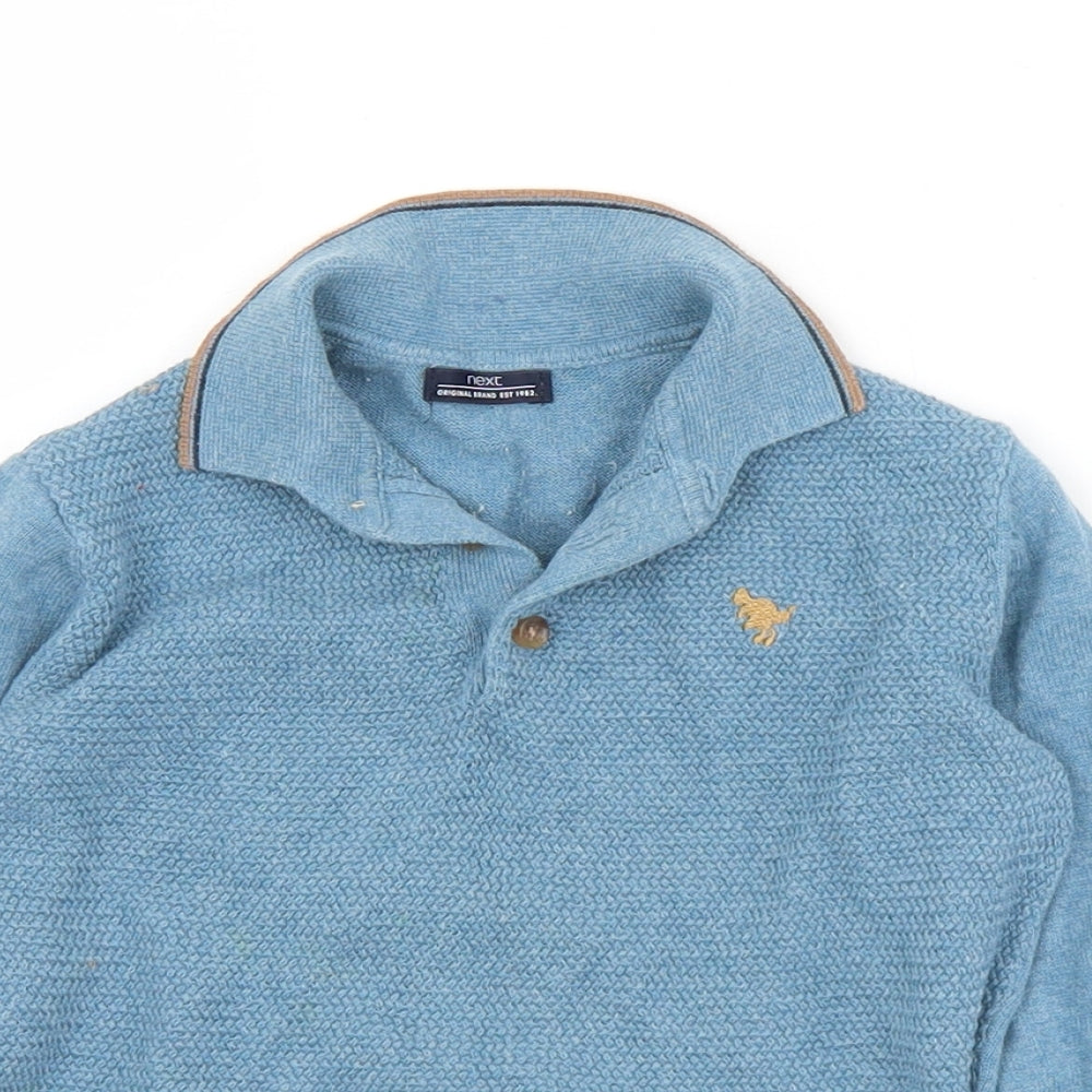 NEXT Boys Blue  Cotton Pullover Polo Size 2-3 Years Collared Button