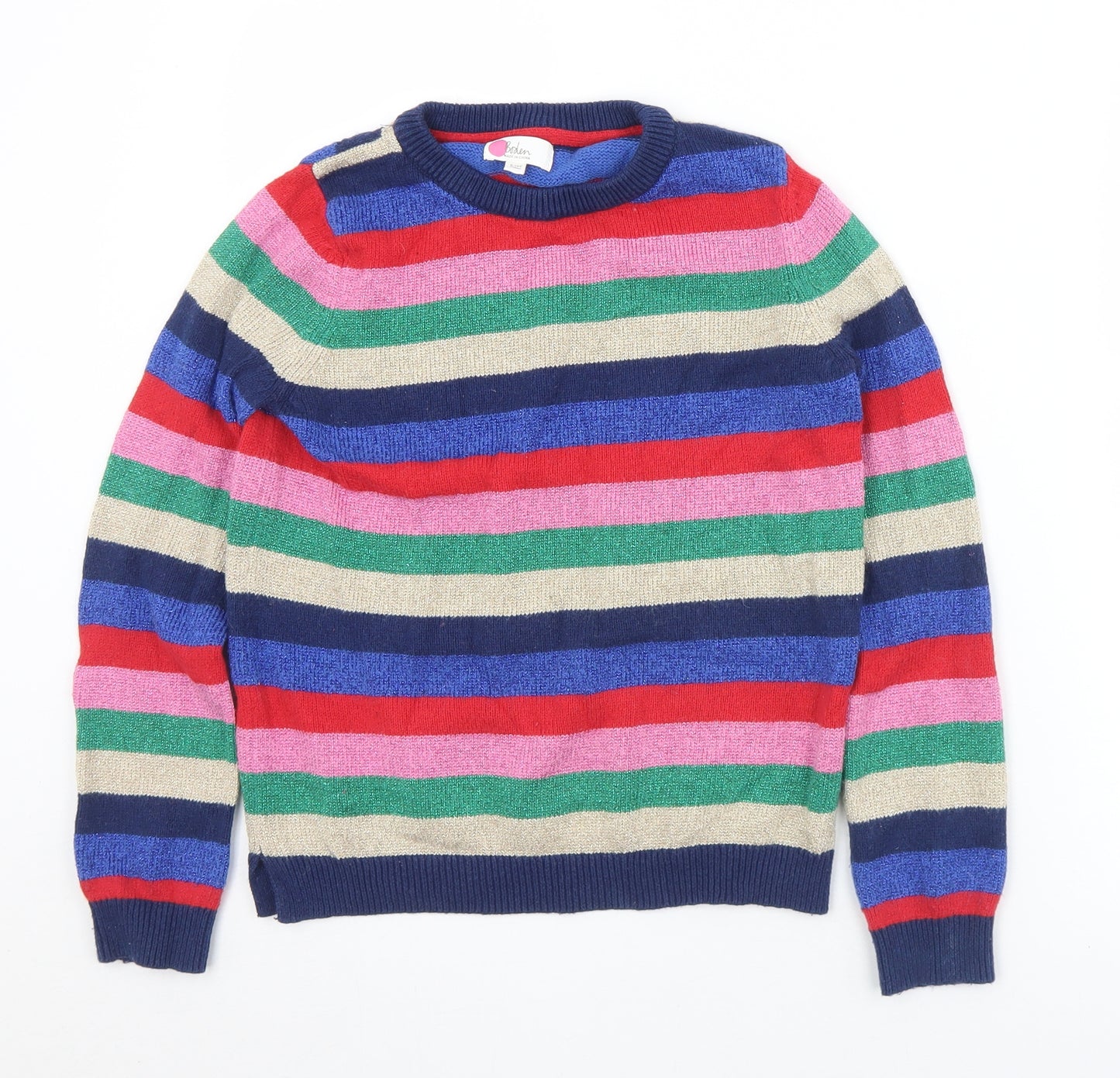 Boden Girls Multicoloured Crew Neck Striped Cotton Pullover Jumper Size 9-10 Years