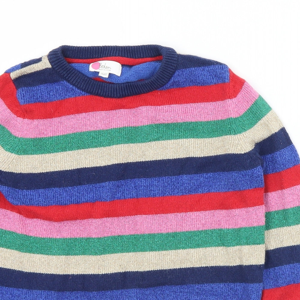 Boden Girls Multicoloured Crew Neck Striped Cotton Pullover Jumper Size 9-10 Years