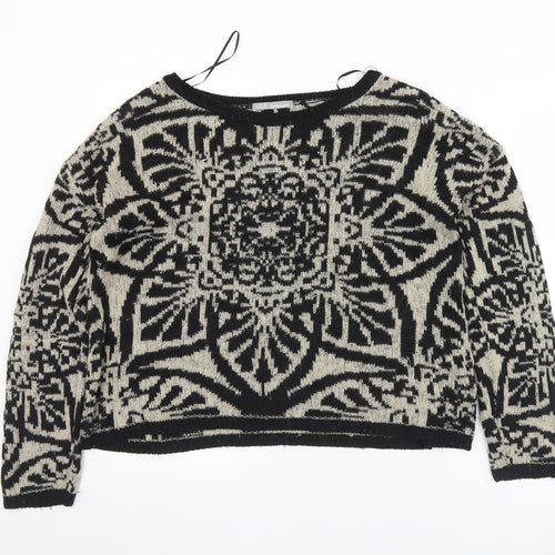 Marks and Spencer Womens Black Crew Neck Geometric Acrylic Pullover Jumper Size 12