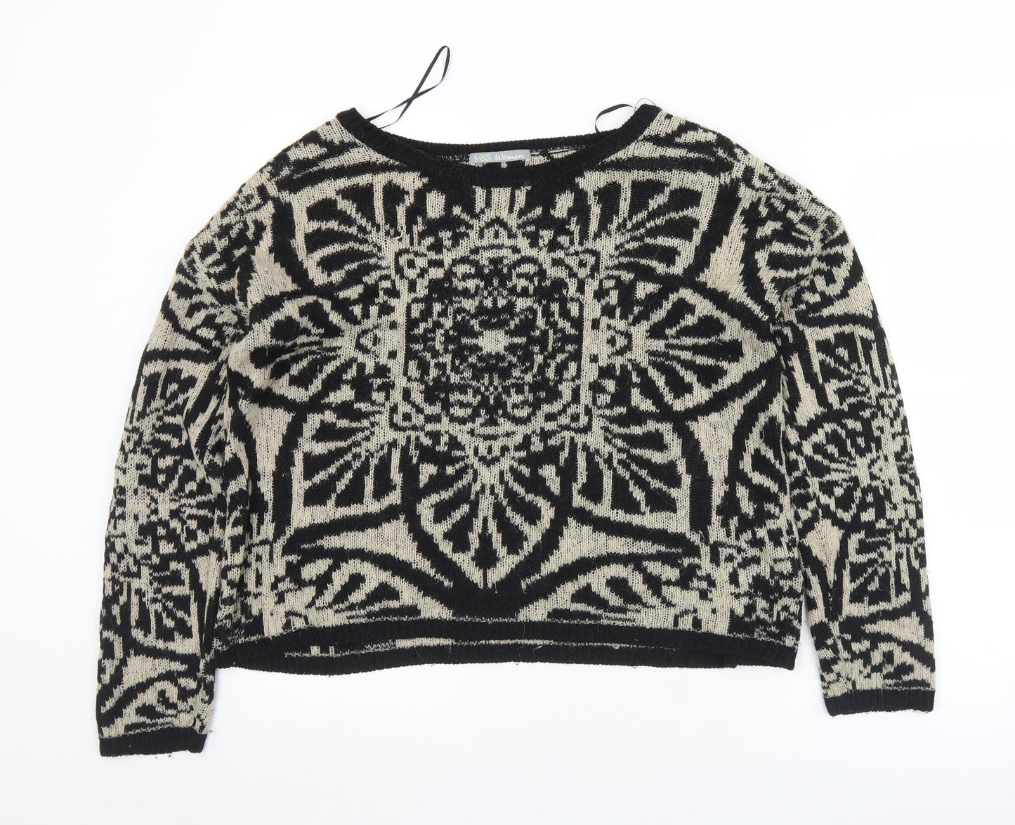 Marks and Spencer Womens Black Crew Neck Geometric Acrylic Pullover Jumper Size 12