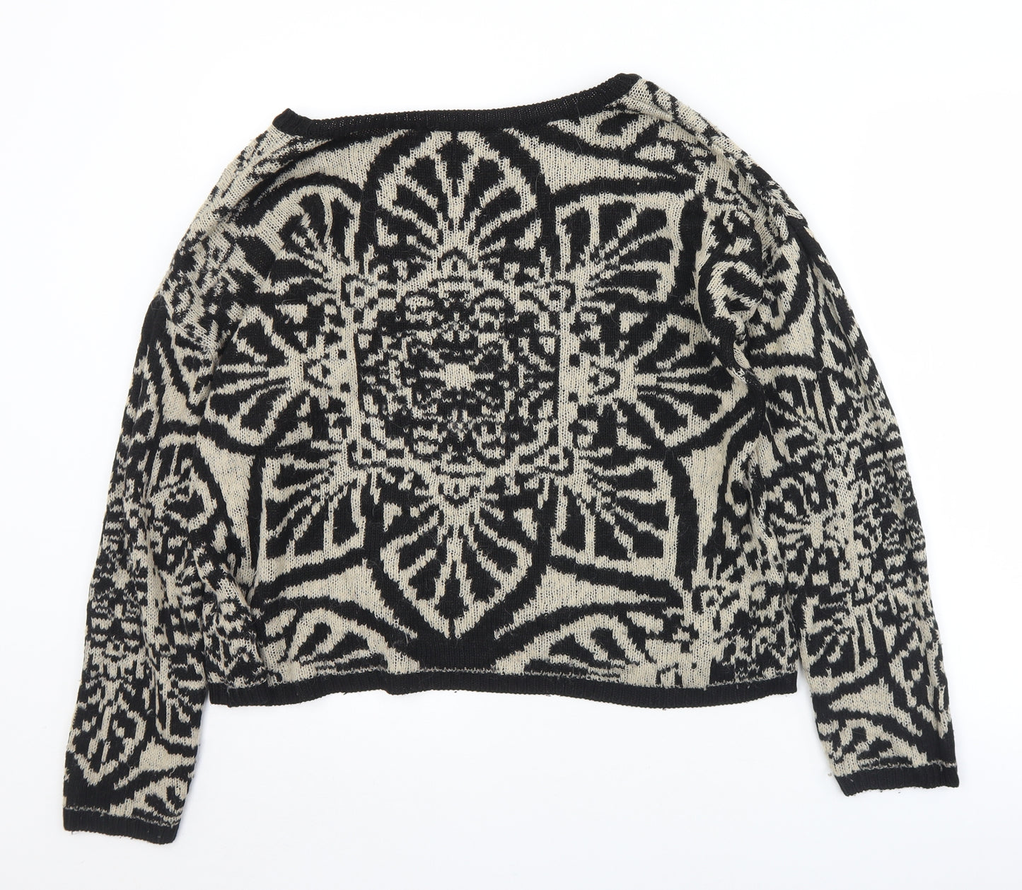 Marks and Spencer Womens Black Crew Neck Geometric Acrylic Pullover Jumper Size 12