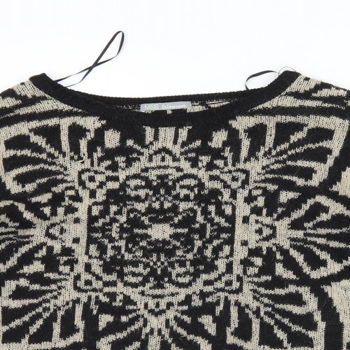 Marks and Spencer Womens Black Crew Neck Geometric Acrylic Pullover Jumper Size 12