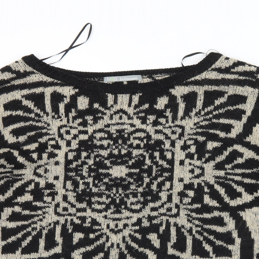 Marks and Spencer Womens Black Crew Neck Geometric Acrylic Pullover Jumper Size 12