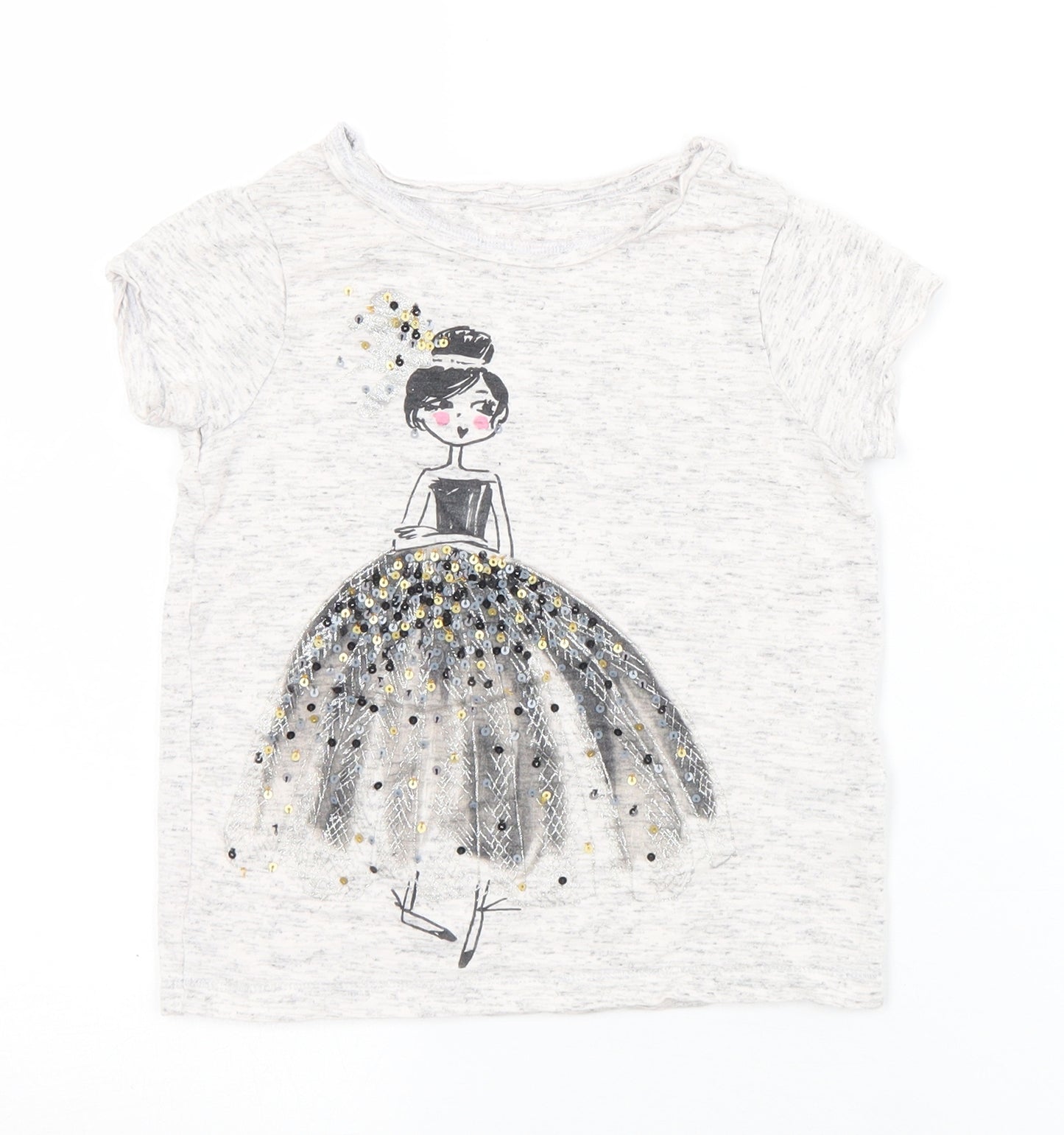 Mothercare Girls Ivory  Vinyl Basic T-Shirt Size 7 Years Round Neck  - Sequin detail