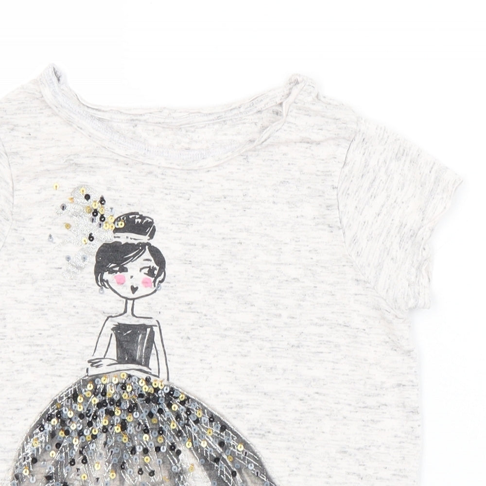 Mothercare Girls Ivory  Vinyl Basic T-Shirt Size 7 Years Round Neck  - Sequin detail