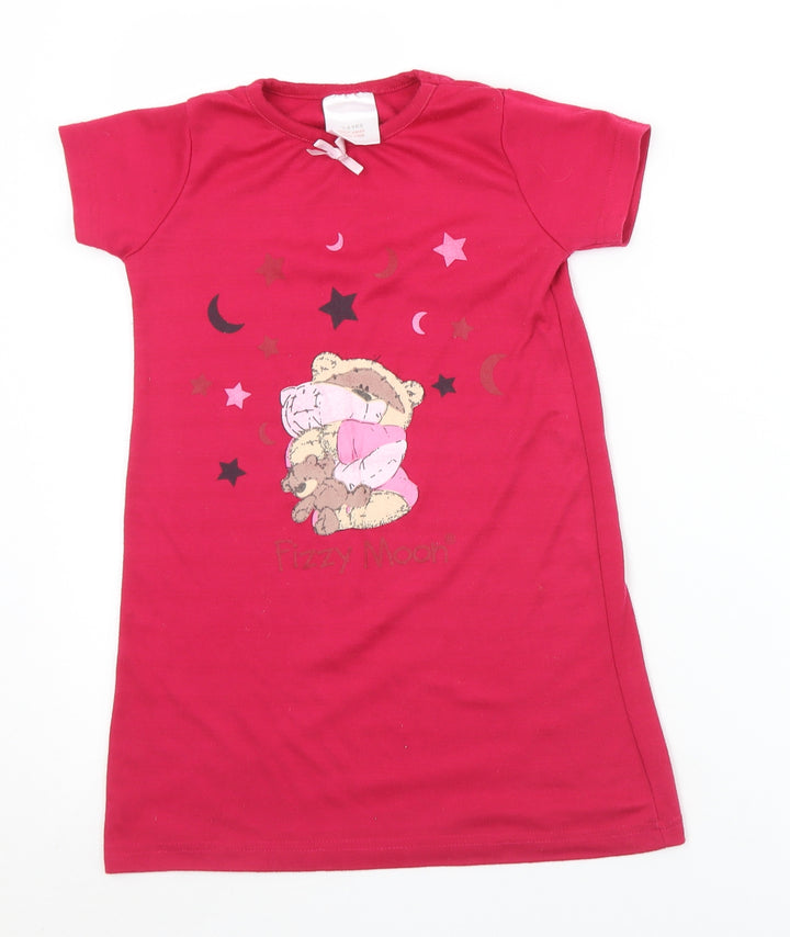 Papermoon Girls Pink Solid Polyester Top Nightshirt Size 3-4 Years - Teddy bear