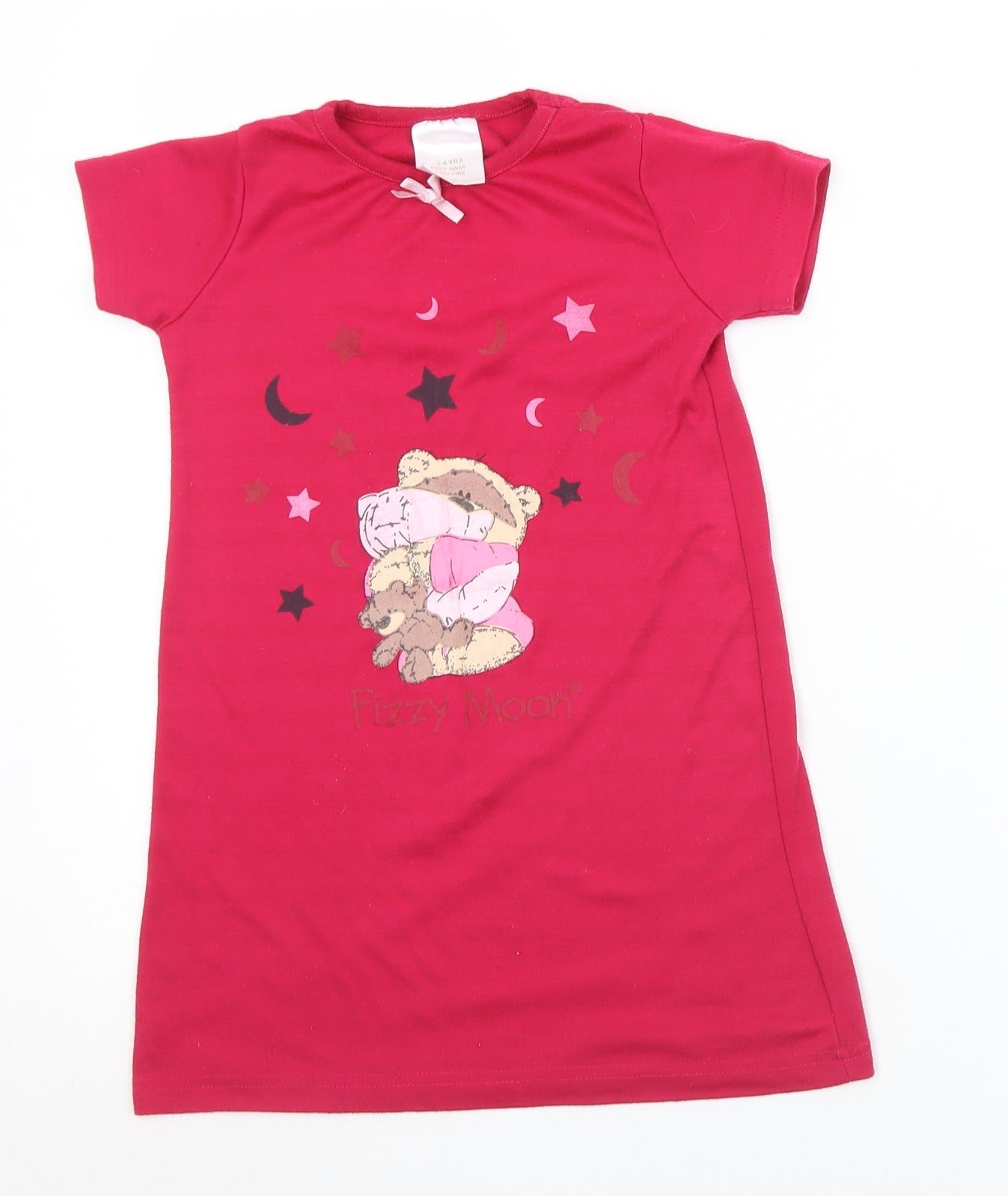 Papermoon Girls Pink Solid Polyester Top Nightshirt Size 3-4 Years   - Teddy bear