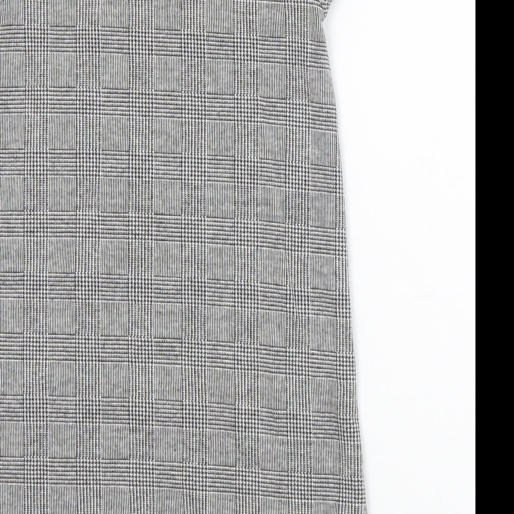 NEXT Girls Grey Check Cotton Shift  Size 7 Years  Mock Neck Button