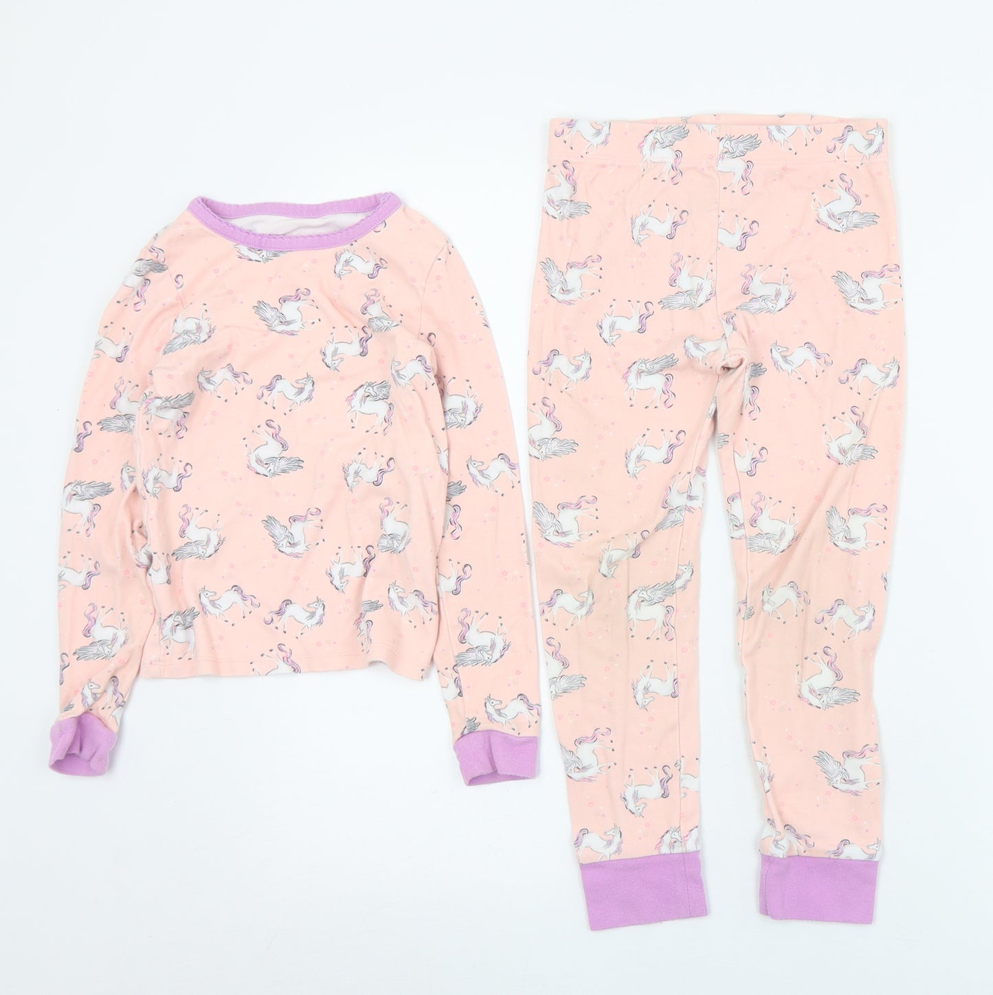 Dunnes Stores Girls Pink Geometric Cotton Top Pyjama Set Size 7-8 Years   - Unicorn