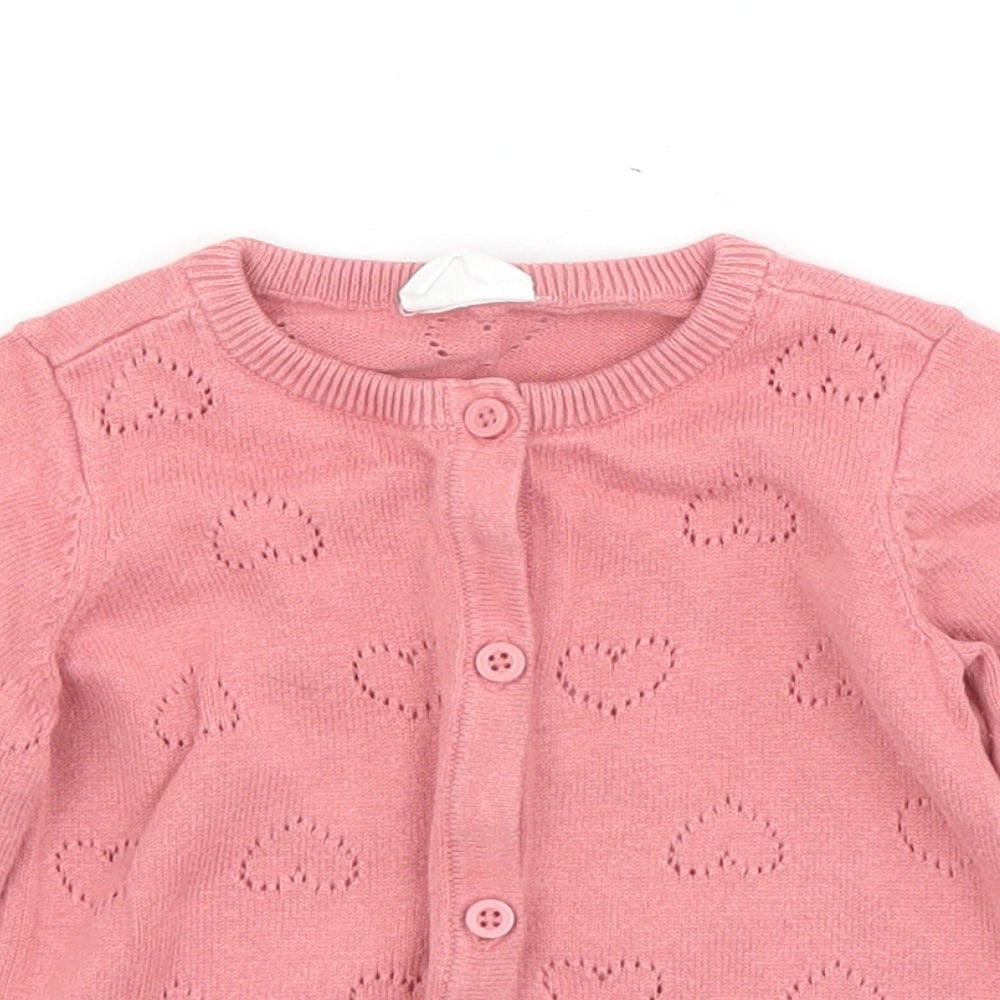 Fred & Flo Girls Pink  Cotton Cardigan Jumper Size 6-9 Months  Button