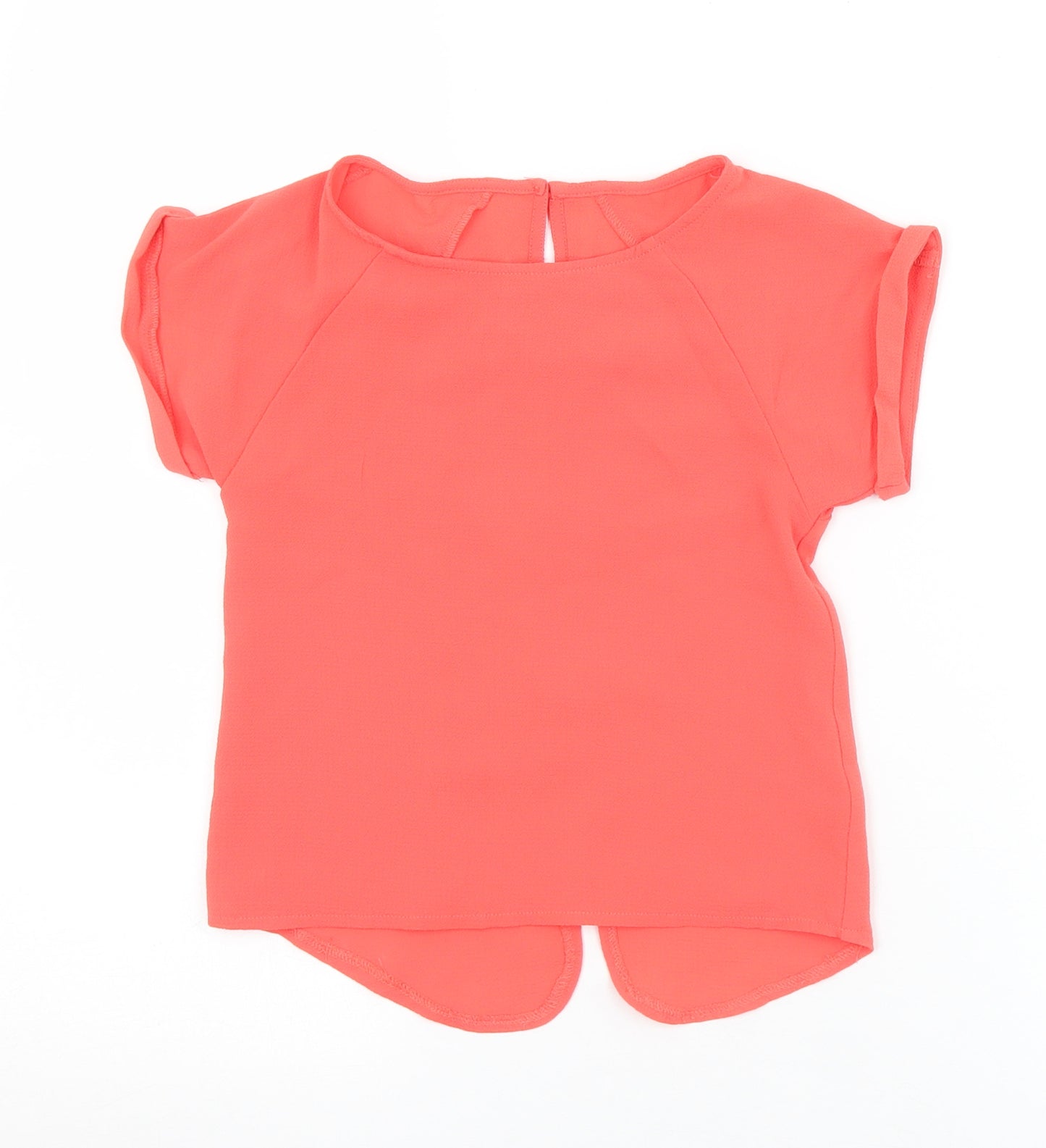 Dunnes Stores Girls Pink  Polyester Pullover Blouse Size 7 Years Round Neck Button