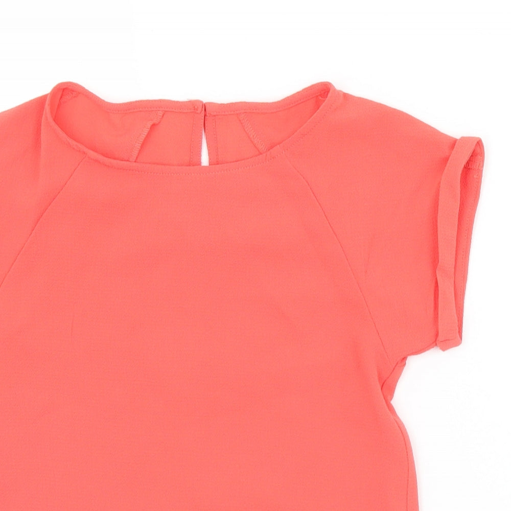 Dunnes Stores Girls Pink  Polyester Pullover Blouse Size 7 Years Round Neck Button