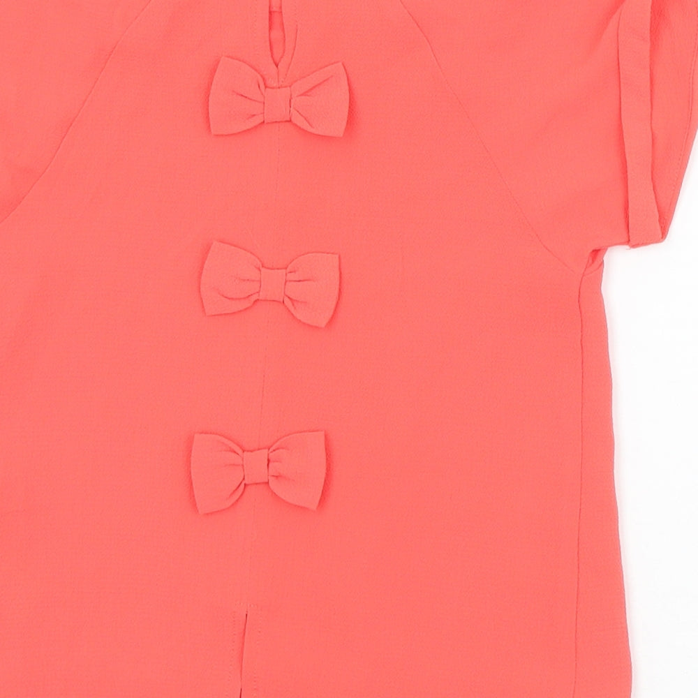 Dunnes Stores Girls Pink  Polyester Pullover Blouse Size 7 Years Round Neck Button