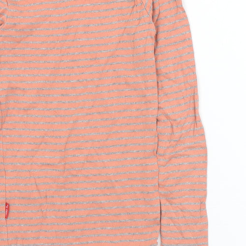 name it Girls Orange Striped Cotton Basic T-Shirt Size 7-8 Years Round Neck