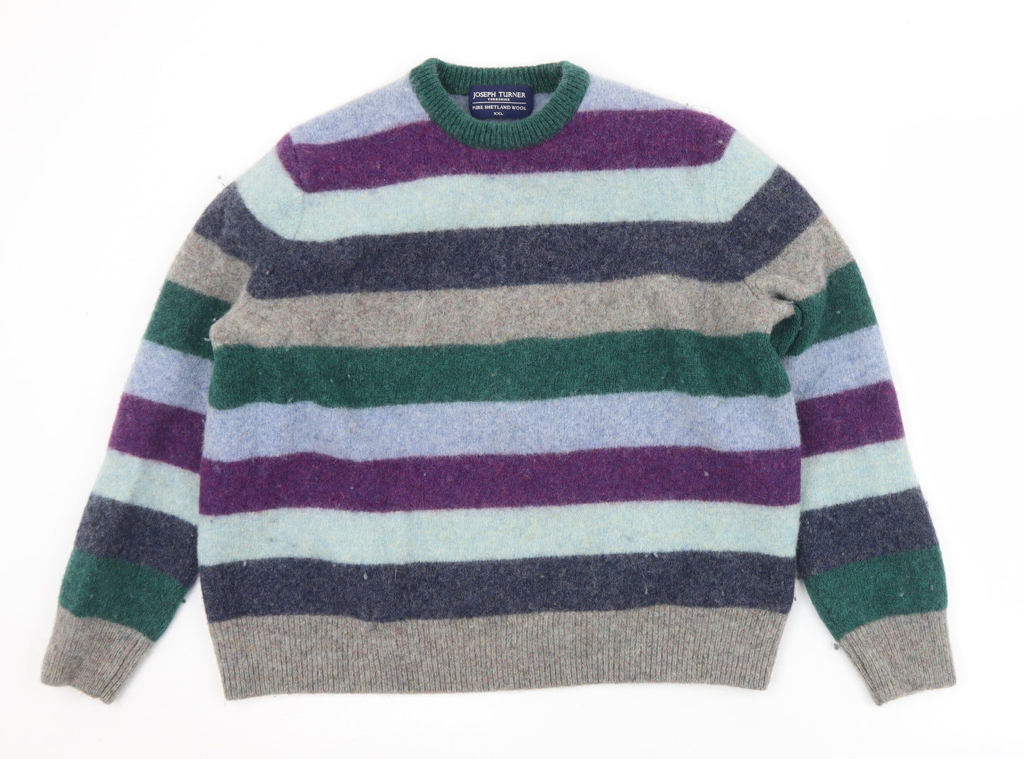 Joseph Turner Womens Multicoloured Crew Neck Striped Wool Pullover Jumper Size 2XL